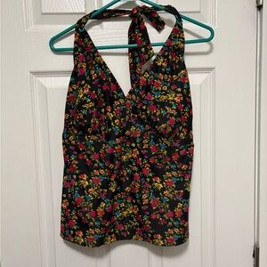 *Catalina Black Floral V-Neck Halter Size 2X/2XG Tankini Top